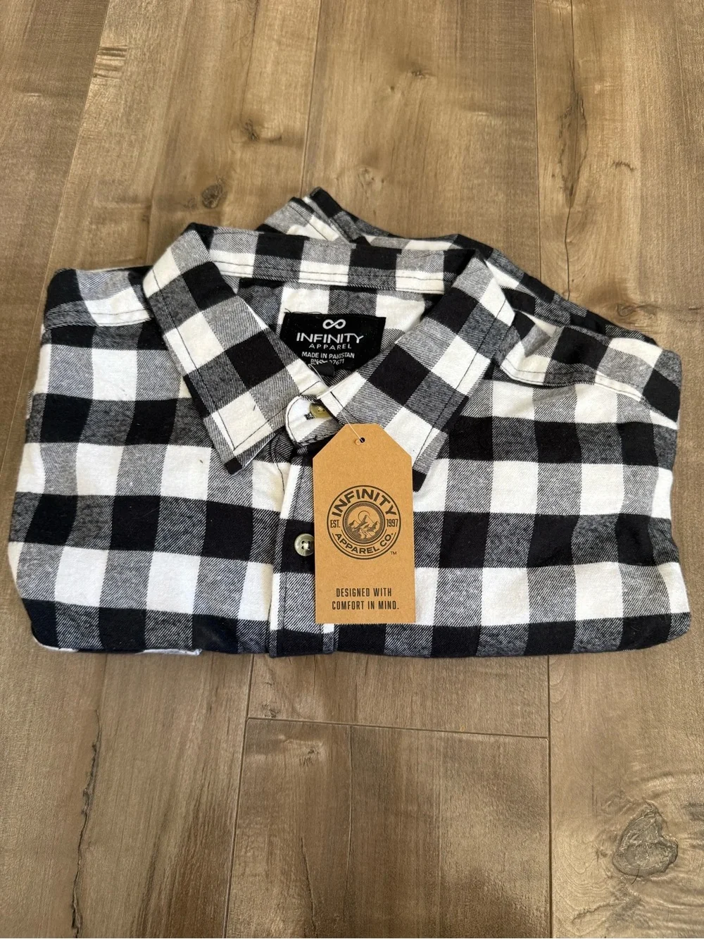 Infinity Apparel Plaid Shirt White Black‎ Men XXL Brushed Pockets Button Up Fall